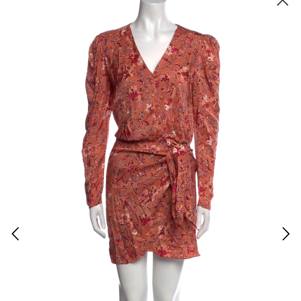 Isabel Marant Etoile NWOT Baikal Floral Printed Wrap Mini Dress Papaya Size 38